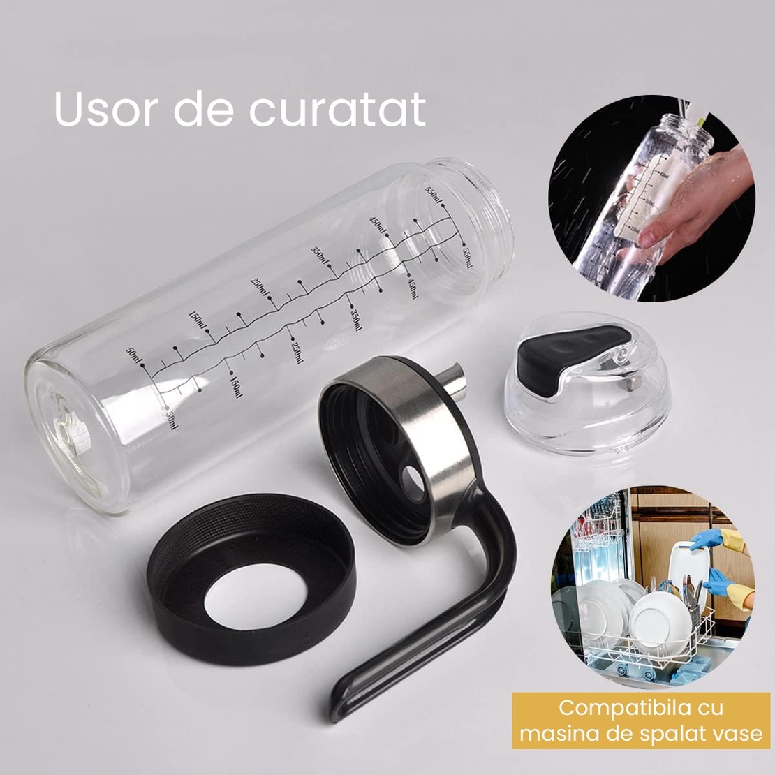 Sticla de ulei etansa cu deschidere inchidere, Vafy, Dispenser de ulei de bucatarie, Sos de soia, Otet, 500 ml, Transparent