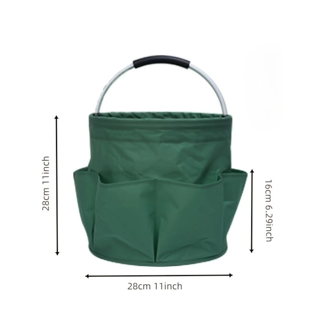 Geanta Cos pentru Scule de 17L, Vafy, Buzunare Exterioare, Cos de Picnic Portabil, Cos pentru Plaja, Cos pentru Curatenie, din Material Oxford 600 D, 28 x 28 x 28 cm, Verde