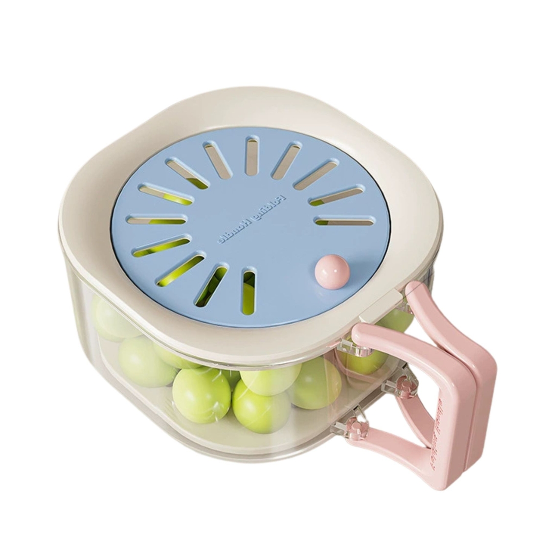 Cos de Scurgere pentru Fructe 2 in 1, Vafy, din Plastic Durabil, Filtru Telescopic, Scurgator de Fructe si Legume, pentru Uz Casnic, 15 x 15 x 8.5 cm, Albastru/Bej