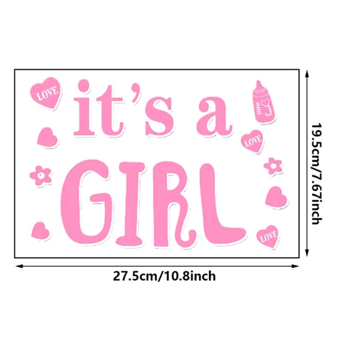 Sticker Autocolant, Vafy, Tematica Gender Reveal, Model Scris It's a Girl, 19.5x27.5 cm, Roz