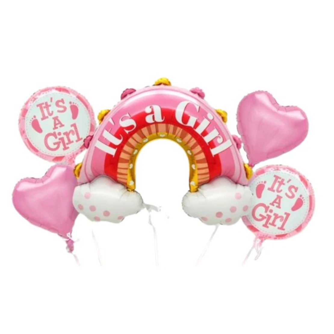 Baloane decorative tematica BABY SHOWER, Vafy, ITS A GIRL, pentru gender reveal, botez, set din 5 bucati, 66 x 91 cm, Roz
