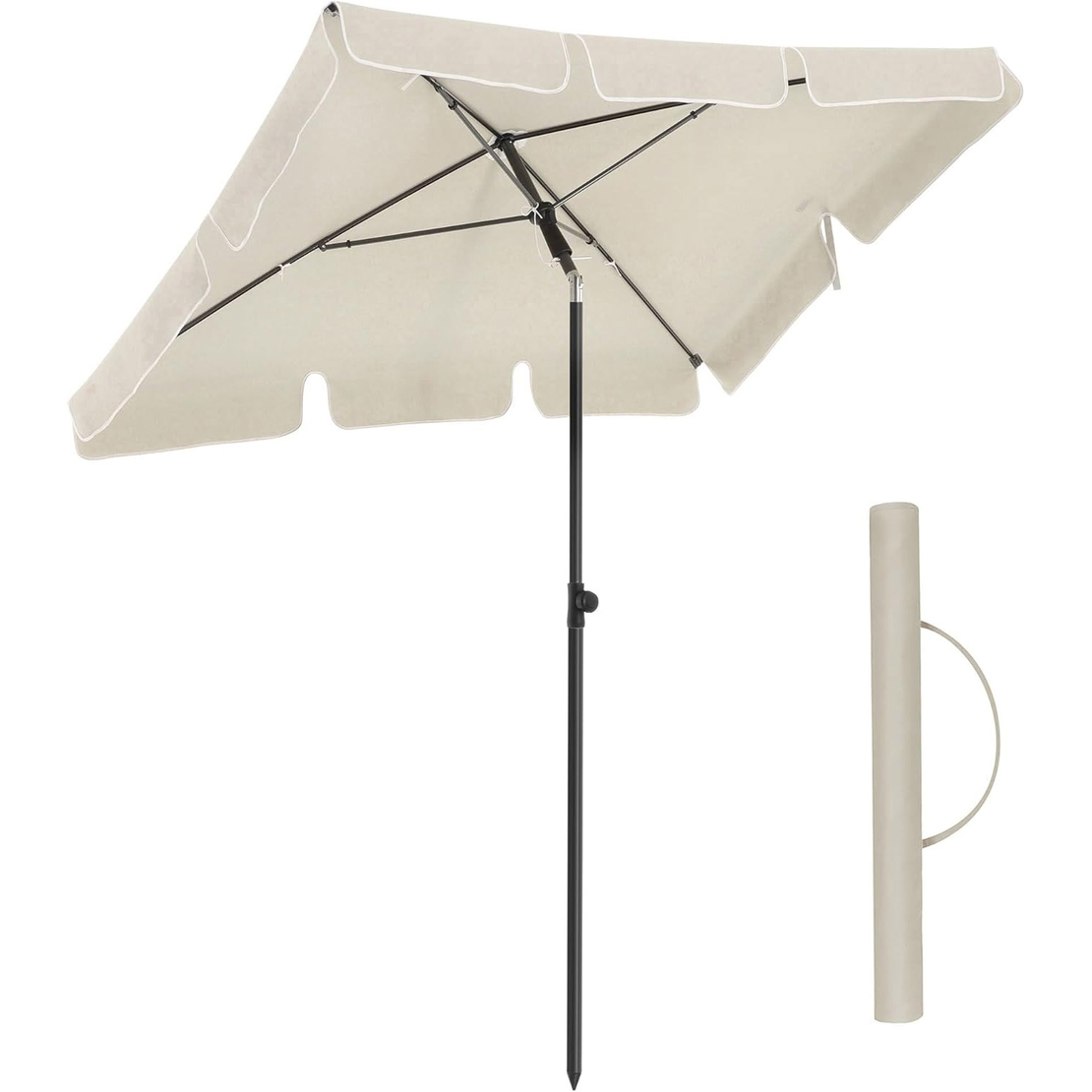 SONGMICS Umbrela terasa gradina sau plaja, cu inclinare 2 directii, protectie UV UPF 50+, husa inclusa, 200x125cm, bej