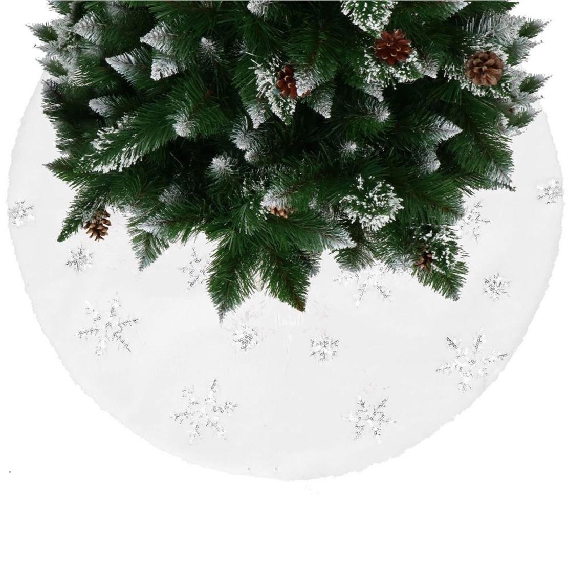 Covoras de pus sub bradul de Craciun, 55 cm, imitatie blana alba cu paiete argintii