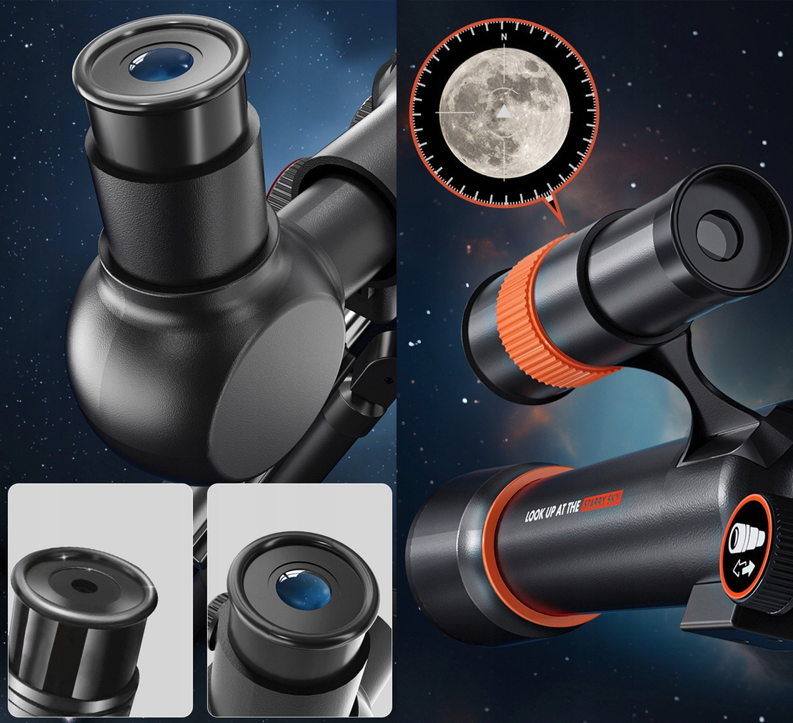 Telescop pentru copii cu stativ si 2 oculare pentru observarea cerului, 46x43x33 cm, negru