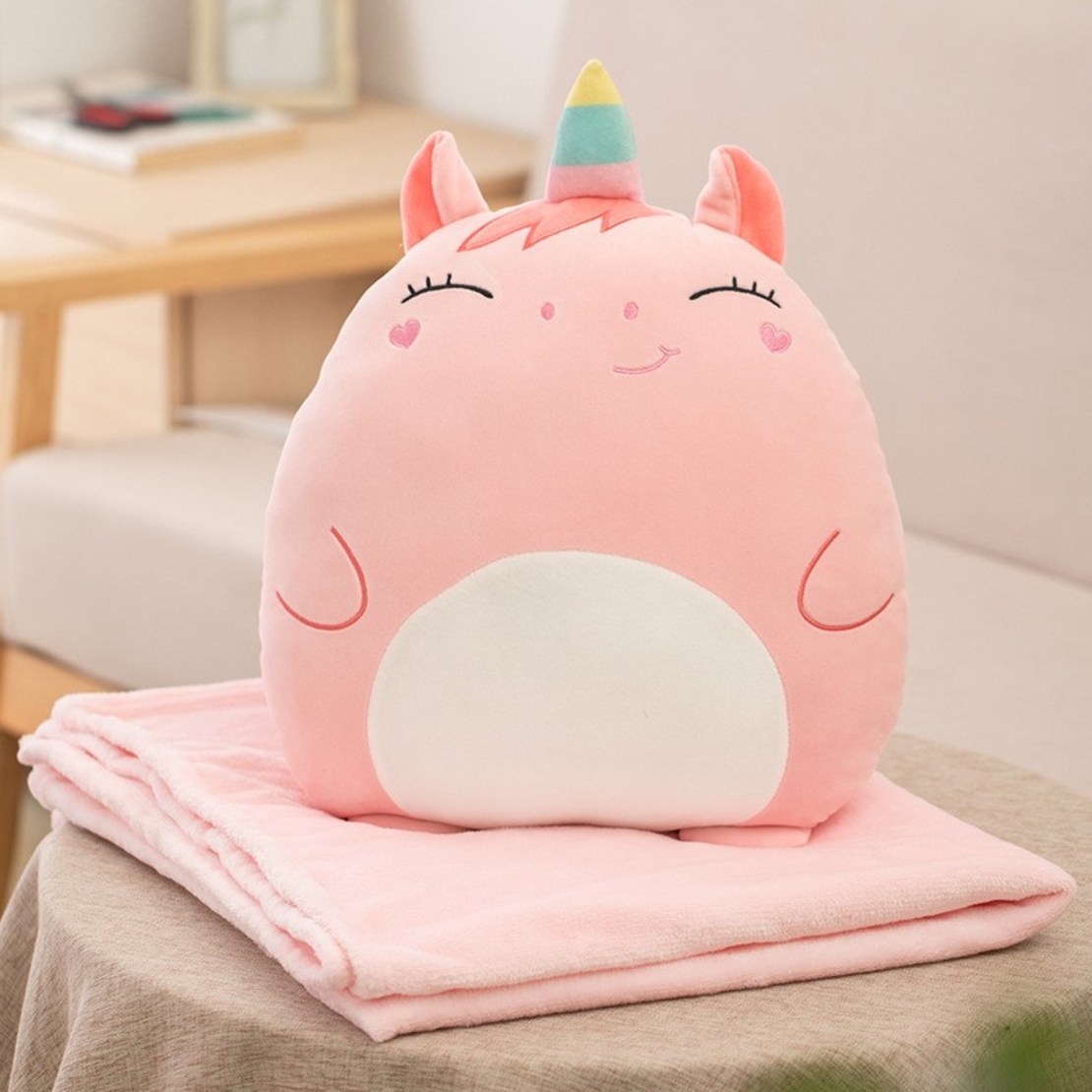 Patura 2in1 pentru Pat sau Canapea, Vafy, Model Jucarie Unicorn cu Spatiu de Depozitare Patura, Microfibra, 1x1.7 m, Roz