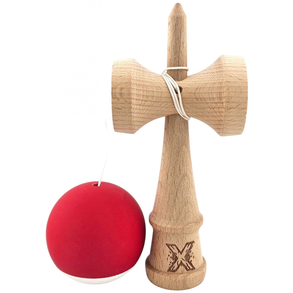 Kendama X Originala, Profesionala, Flippy, din Lemn, Rubber Grip, 18 cm, Rosu/Alb