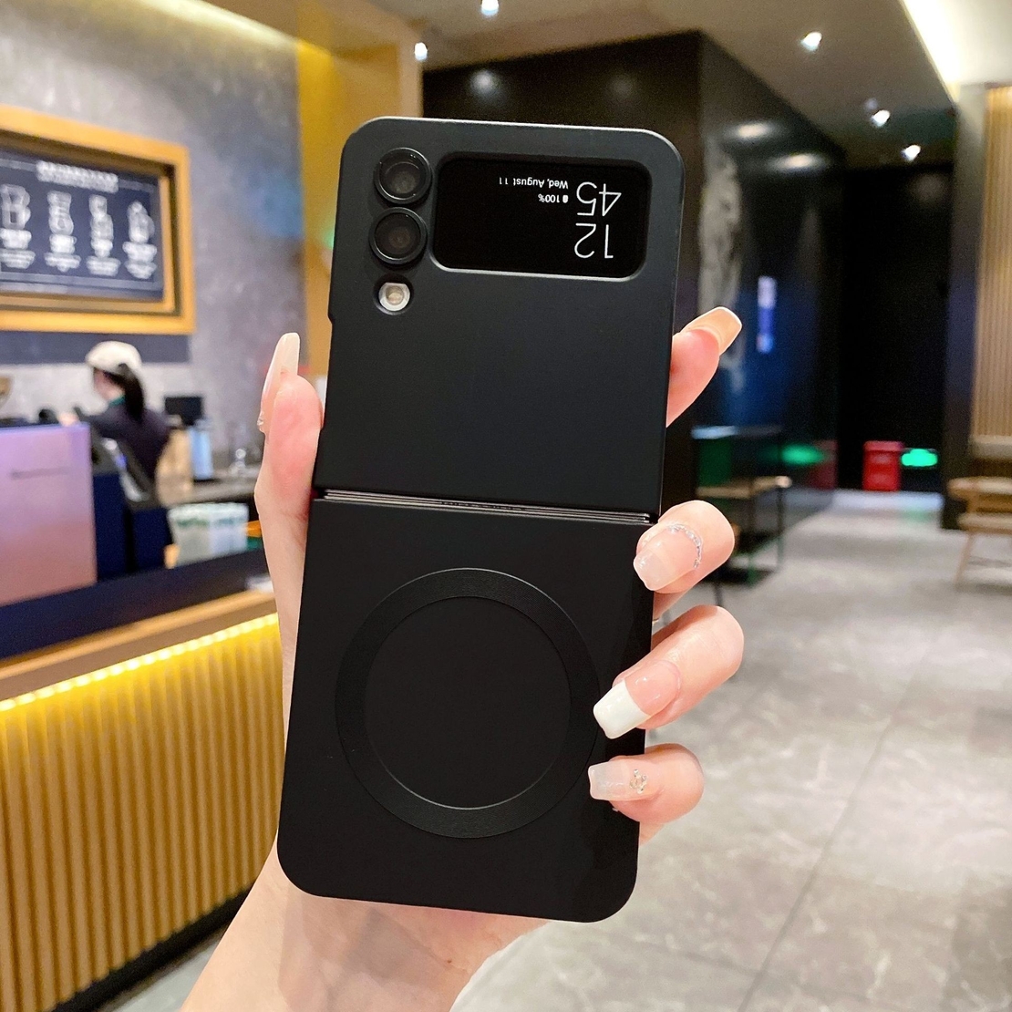 Husa de Protectie, Vafy, Compatibila cu Samsung Galaxy Z Flip5, Magsafe Pliabila, Incarcare Wireless, Negru
