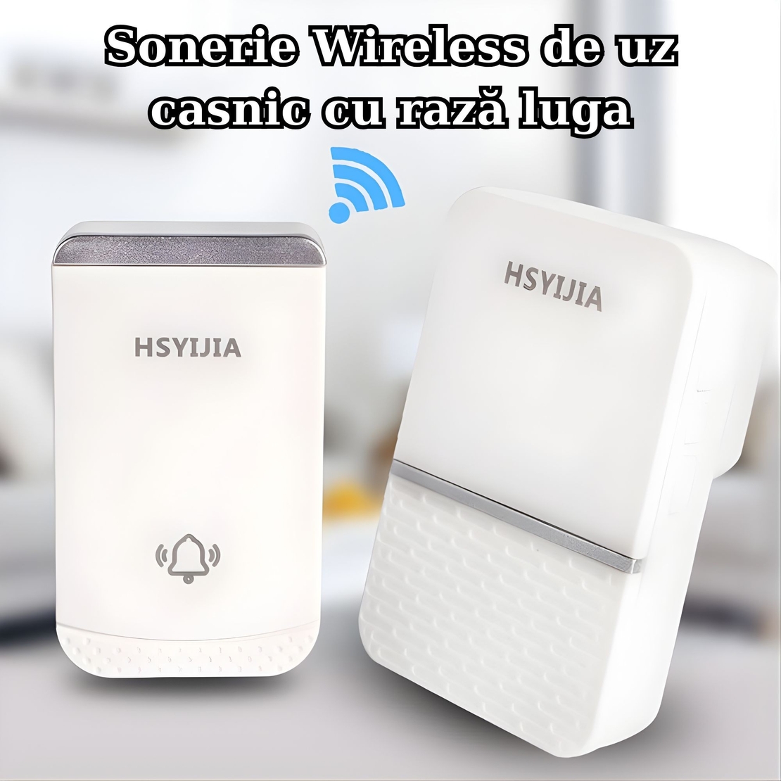 Sonerie Wireless, Vafy, Rezistenta la Stropi, Kit cu 2 Receptoare, 38 Melodii, 4 Niveluri Volum, 85 dB, raza 260 m, 9 x 5,6 x 18,5 cm, Alb/Argintiu