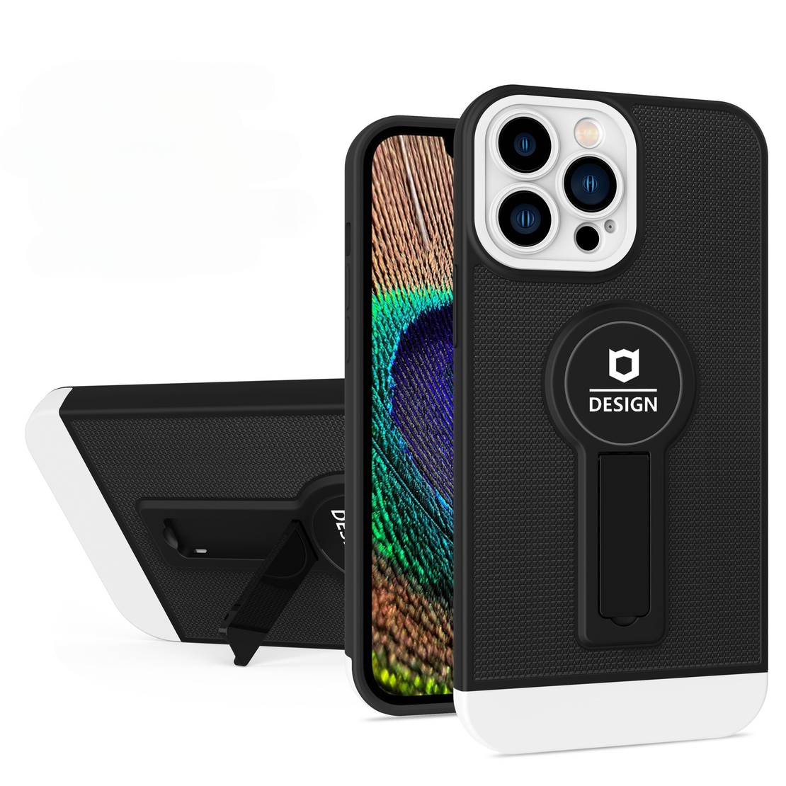 Husa Armor Design cu Stand pentru Apple iPhone 14 (6.1) Negru/Alb, Suport Auto Magnetic, Protectie Antisoc, Vafy