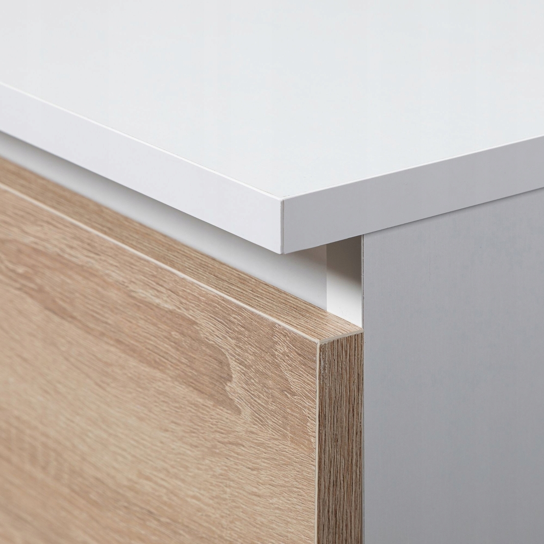 Dulap cu usa si 8 etajere, PAL laminat 16 mm, 80x35x180 cm, alb si stejar sonoma