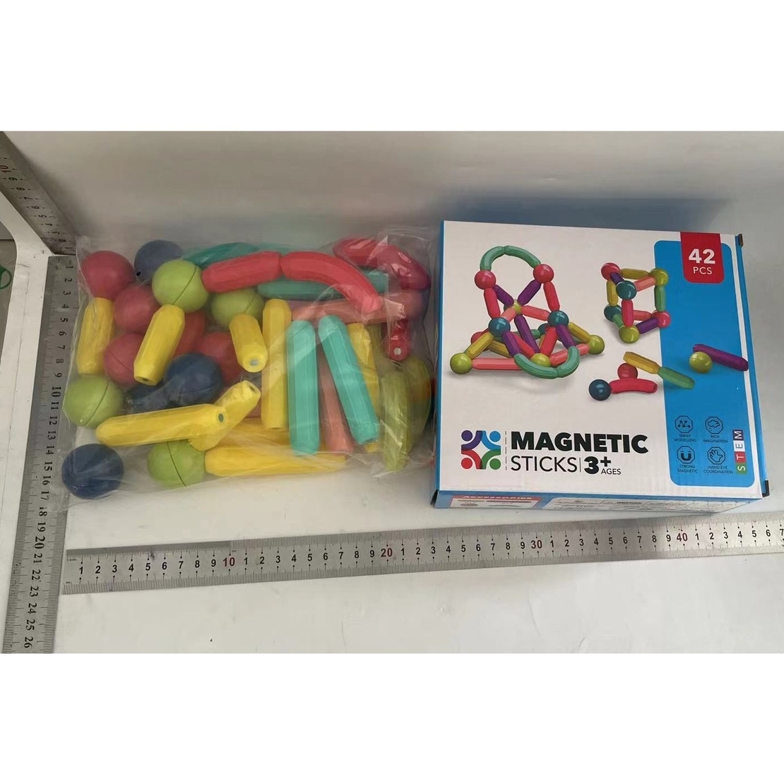 Set 42 de Piese Magnetice de Constructie, Flippy, Puzzle, Forme, 3 Ani, ABS, Magnet, 20x6.5x18 cm, Multicolor