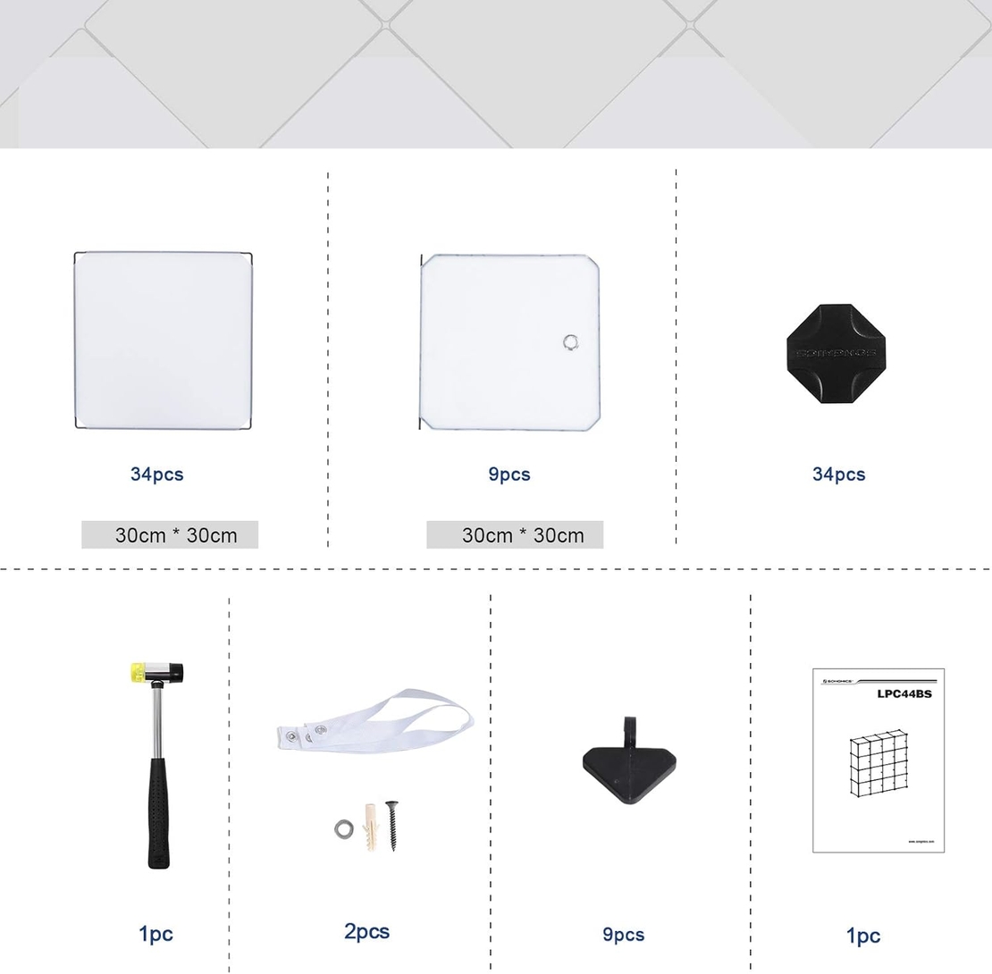 SONGMICS Organizator modular 93x31x93 cm, 9 cuburi cu usi, plastic si cadru metalic, alb