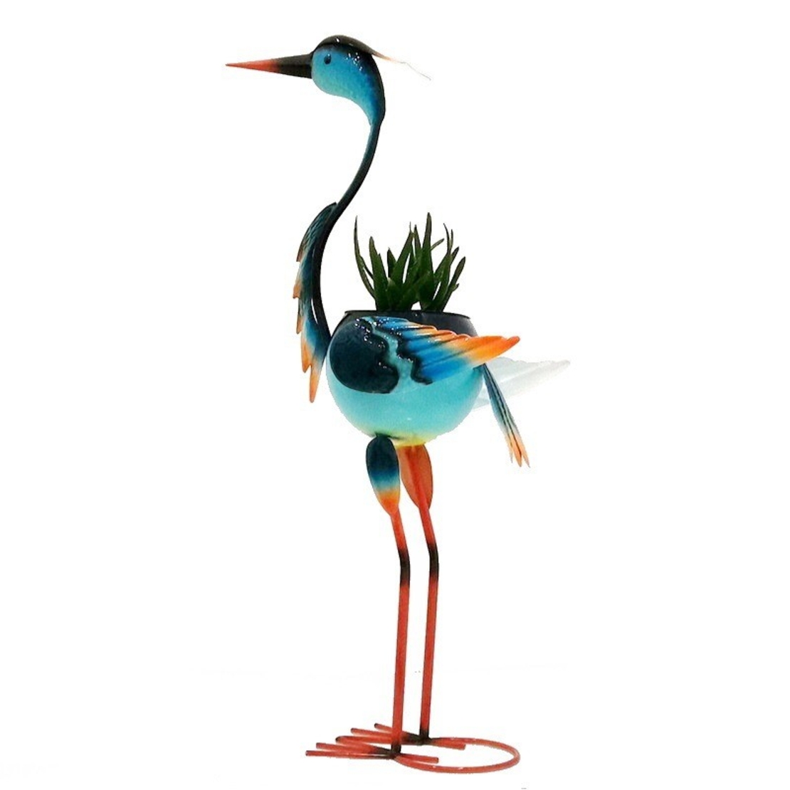 Decoratiune pentru Gradina, Vafy, Flamingo pentru Gradina cu Suport pentru Plante Flori, Ornament de Ghiveci de Flori, Model Flamingo, din Fier, 71 x 34 x 22 cm, Albastru