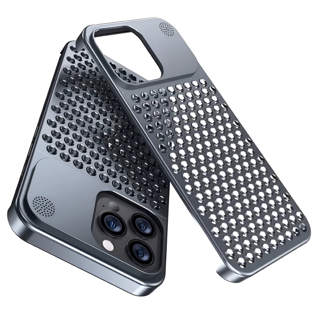 Husa Aromaterapia Compatibila cu iPhone 15 Pro Max, Vafy, Antisoc, Antizgariere, Protectie Camera si Supraincalzire, din Aliaj de Aluminiu, Gri