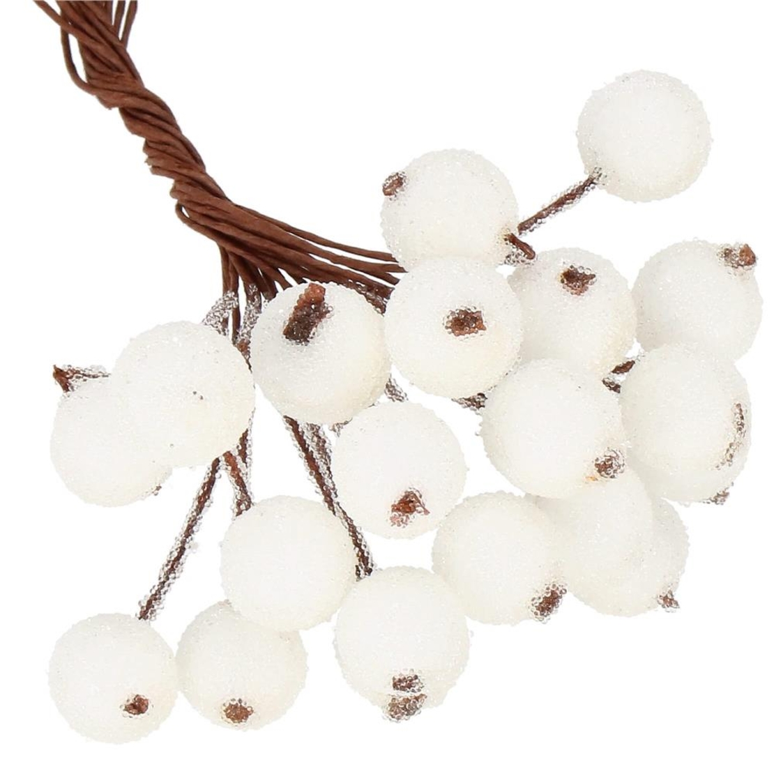 Set decorativ ramuri cu merisoare rosii artificiale inghetate, 15 cm, 200 boabe, alb