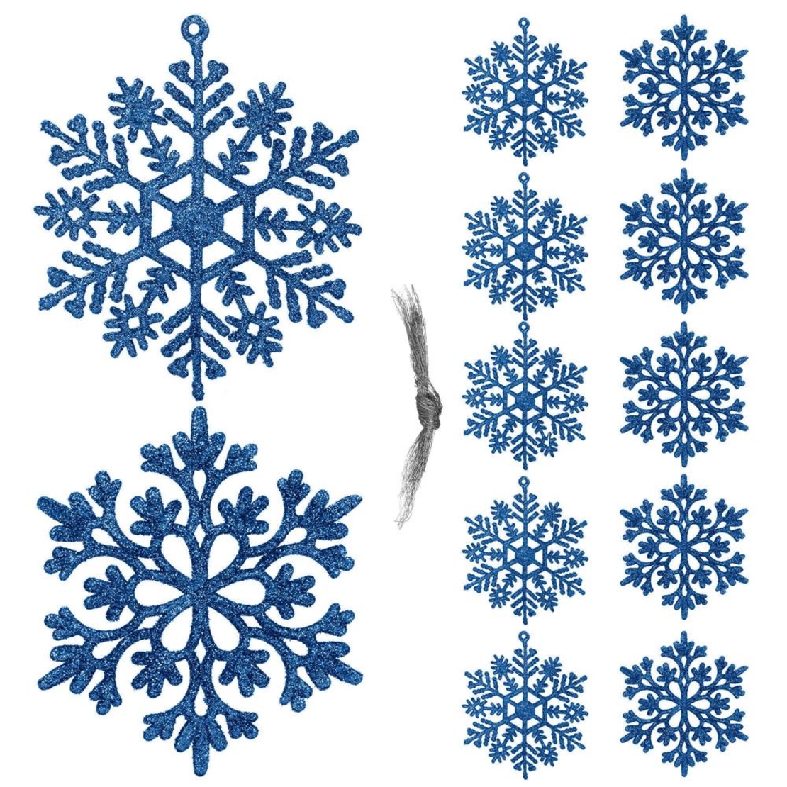Decoratiune brad fulg de zapada, set 12 bucati, 10cm, albastru