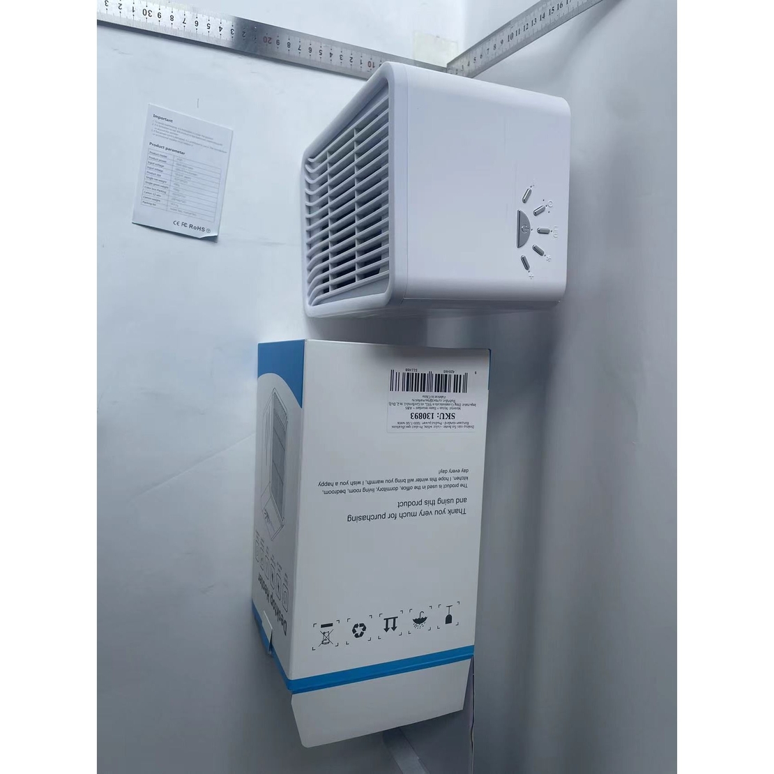 Mini Incalzitor pentru Birou, Vafy, Incalzire si Racire, 1000-1200W, cu Lumini, cu Maner, Lungime Cablu 1.5 m, 3 Trepte de Temperatura, 15.3x13.8x22.5 cm, Alb