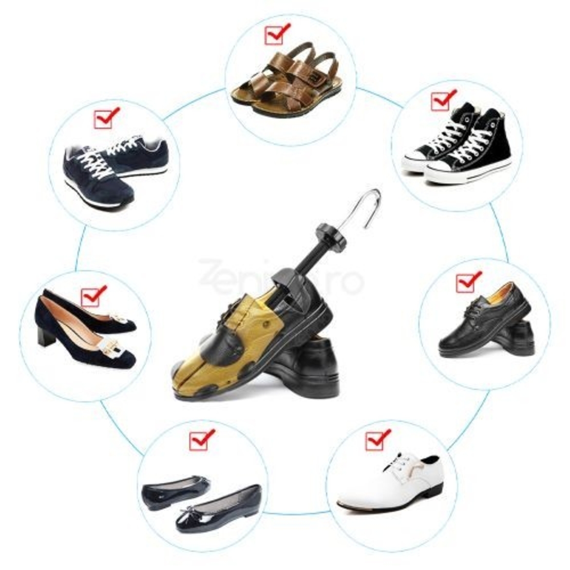 Set 2 Sanuri/Calapoade Reglabilile, Flippy, pentru Alungit si Largit Pantofi, Geanta si Incaltator Incluse, Universale, Unisex, din ABS Premium, Arc, Marime 30 - 36, Galben