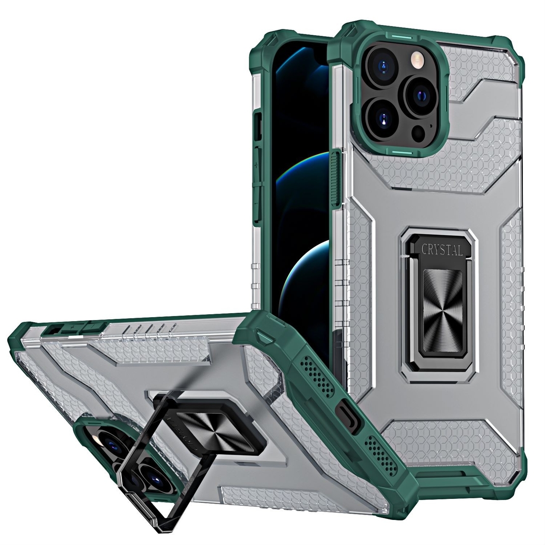 Husa de protectie Vafy compatibila cu Apple iPhone 13 Pro Acrylic Armor cu suport Verde Inchis