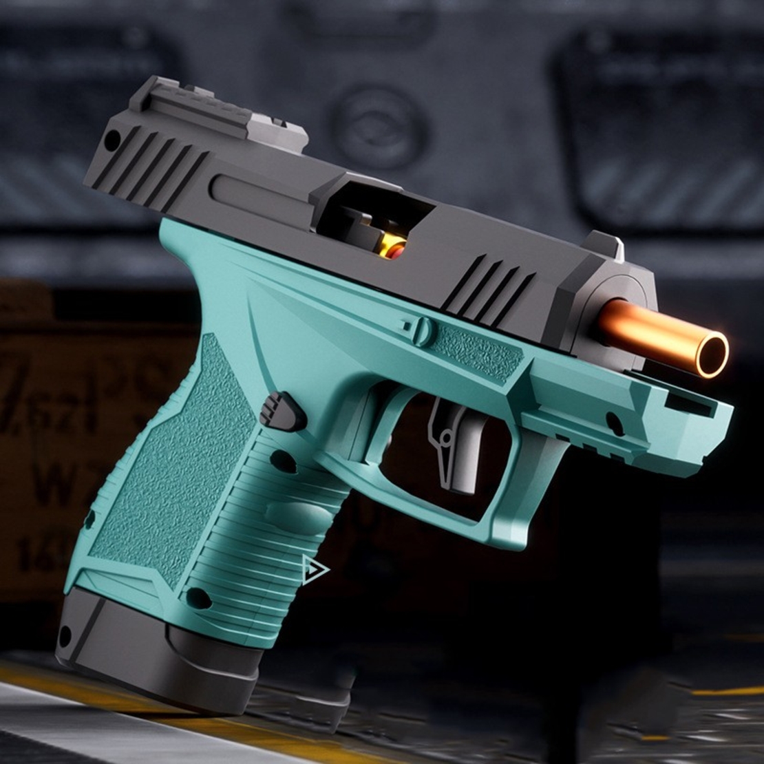 Pistol de jucarie GX4 cu Ejectie, Vafy, de Explozie de buzunar, Makara BLOWBACK, Gloante Moi pentru Copii, 15 x 13 x 3.5 cm, Negru Verde