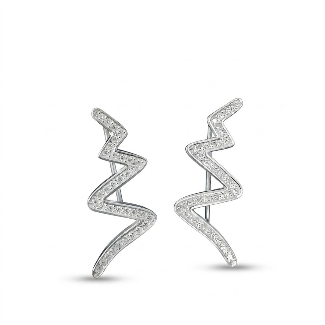 Cercei din Argint 925, Jolie Silver, pentru Dama, Model Sarpe pe Lob cu Pietre, 2.87 g, Design Modern si Elegant, Argintiu
