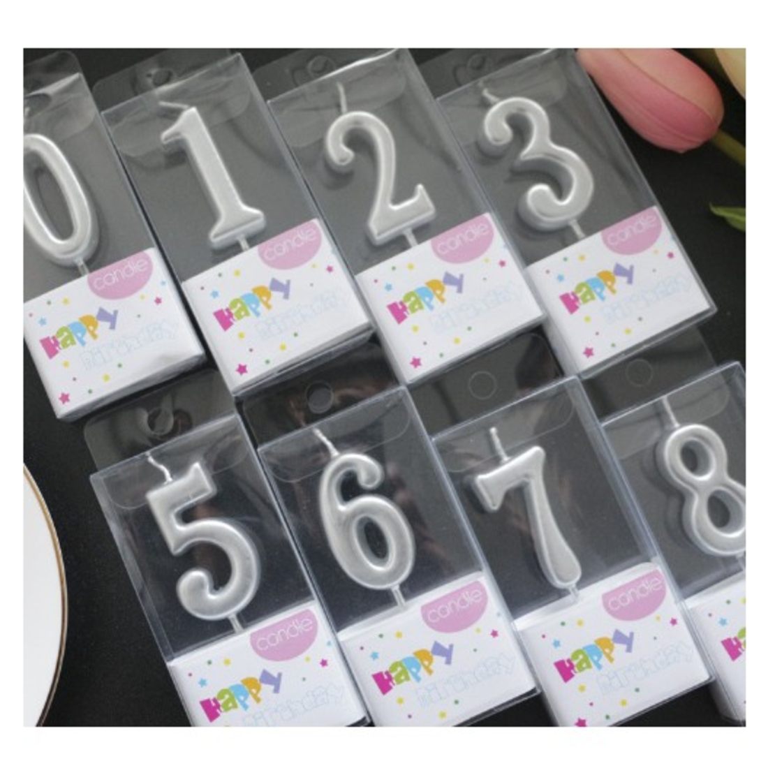Lumanare de Tort, Flippy, Model Cifra 5, Party, 4.5 x 2.5 cm, din Parafina, Argintiu