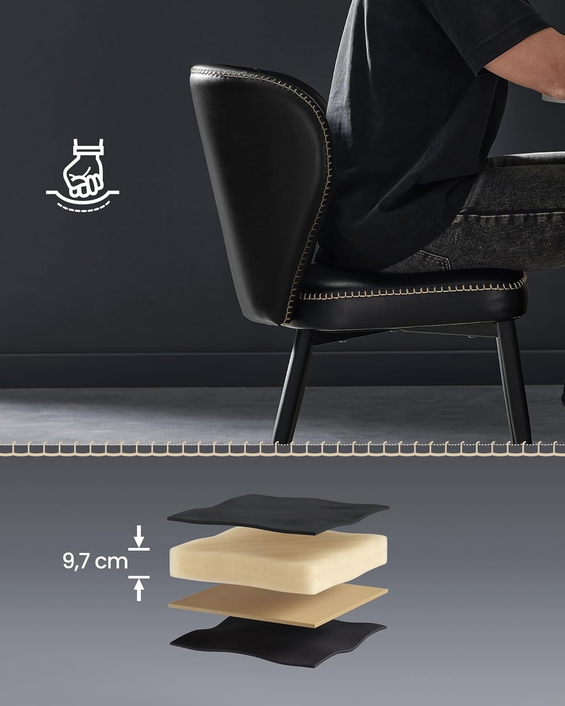 VASAGLE Set 2 scaune living EKHO, tapiterie piele ecologica cu cusaturi, 52x55x79 cm, negru