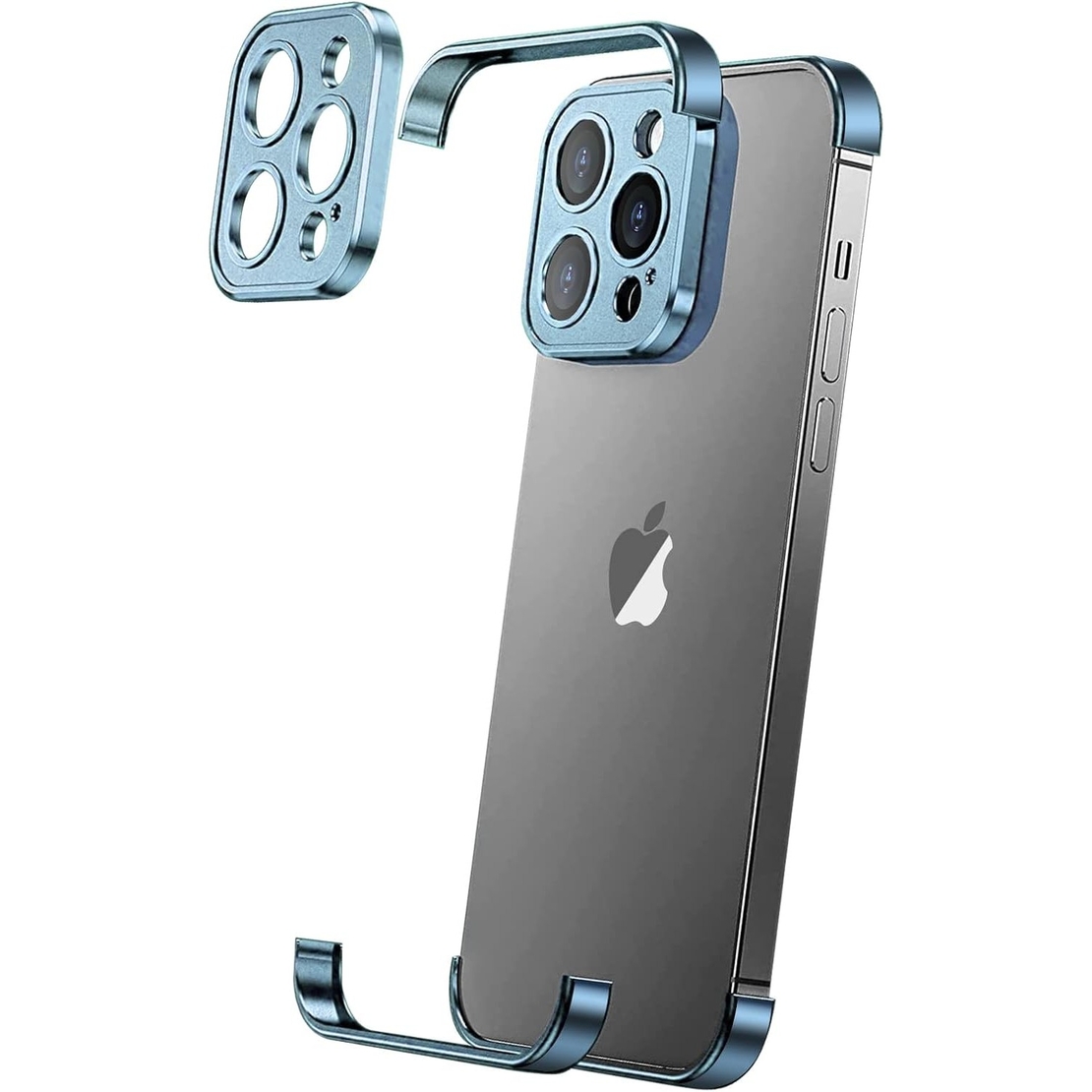 Husa Metalica Edgeless Compatibila cu iPhone 16, Vafy, Protectie pentru Colturi si Camera, Aliaj Aluminiu, Antisoc, Antizgariere, Albastru