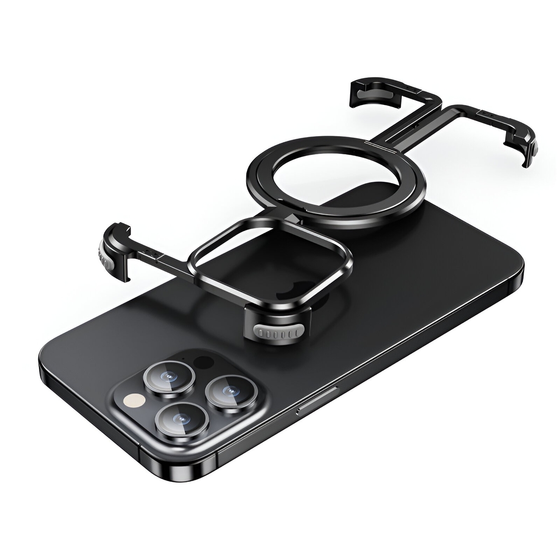 Husa MagSafe Metalica Compatibila cu iPhone 15 Pro, Vafy, Clear Case, Aliaj de Aluminiu, cu Magnet, fara Rama, Antisoc, Antizgariere, Incarcare Wireless, Negru Metalizat