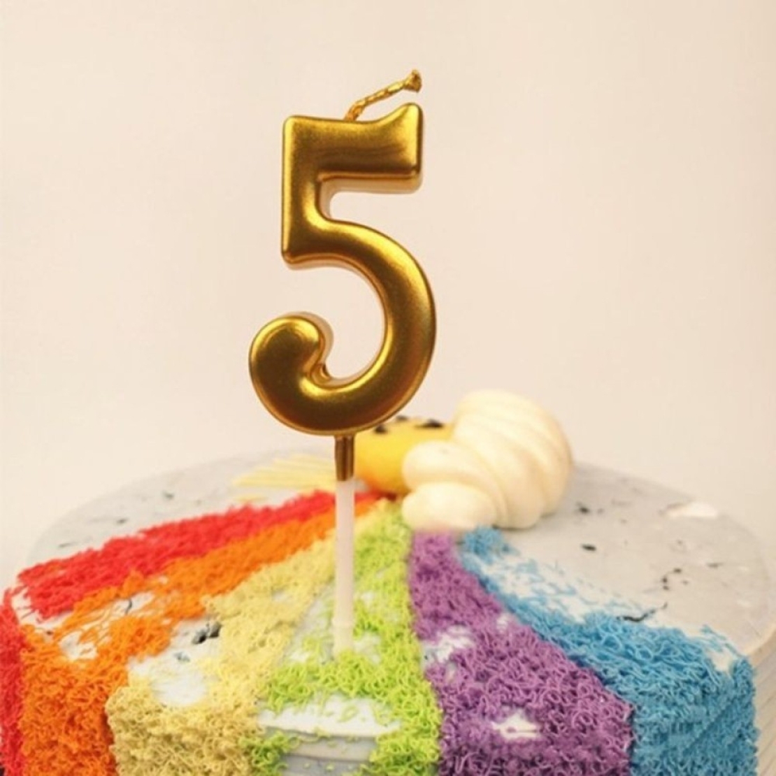 Lumanare de Tort, Flippy, Model Cifra 5, Party, 4.5 x 2.5 cm, din Parafina, Auriu