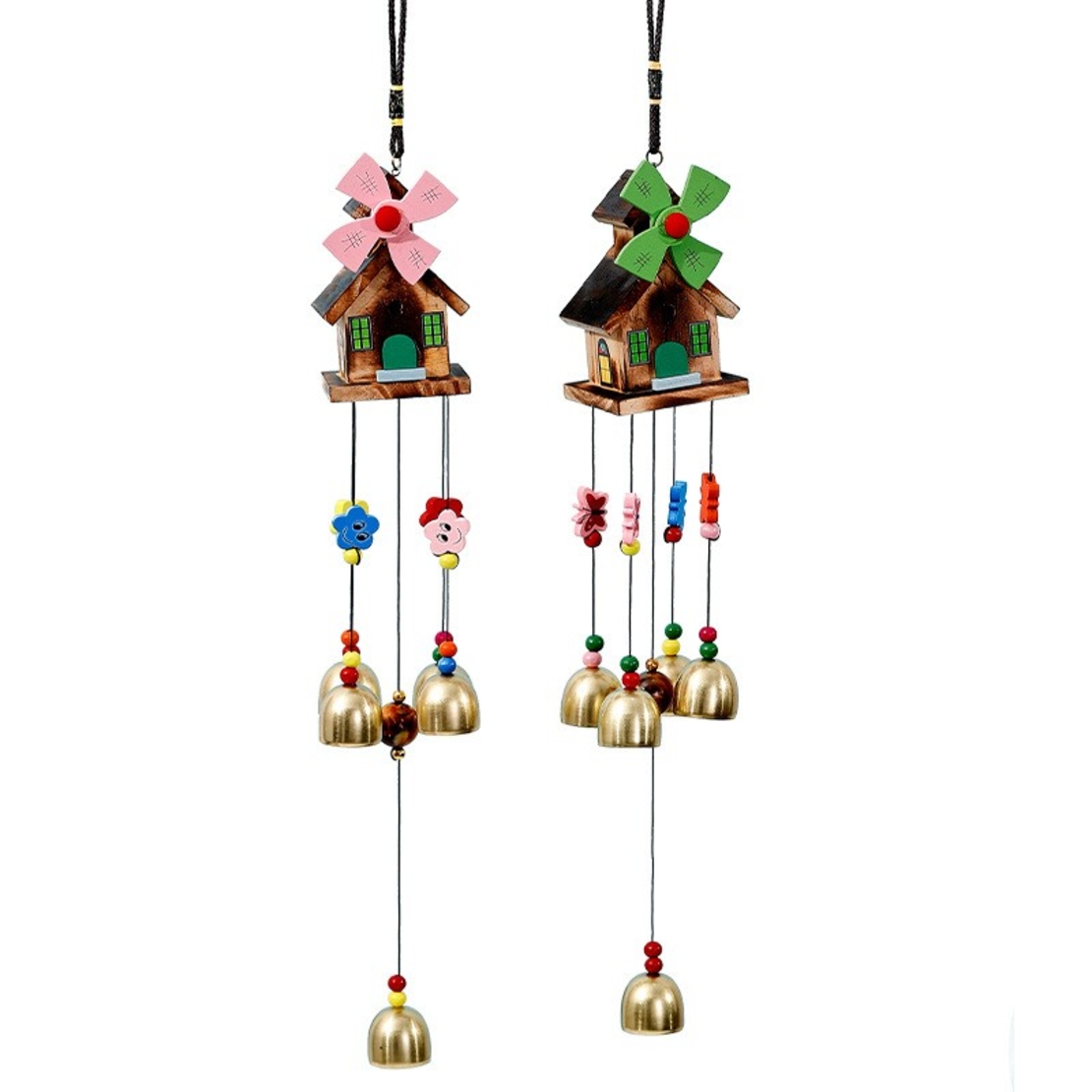 Decoratiune Din Lemn, Vafy, Moara de Vant cu Casuta, Clopotei de Vant, Suvenir, 45 x 50 cm, Multicolor