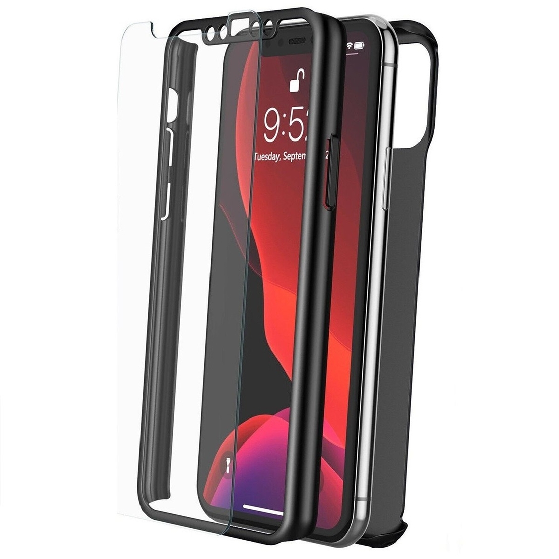 Husa Apple iPhone 7 Plus Full Cover 360 Negru + Folie de protectie