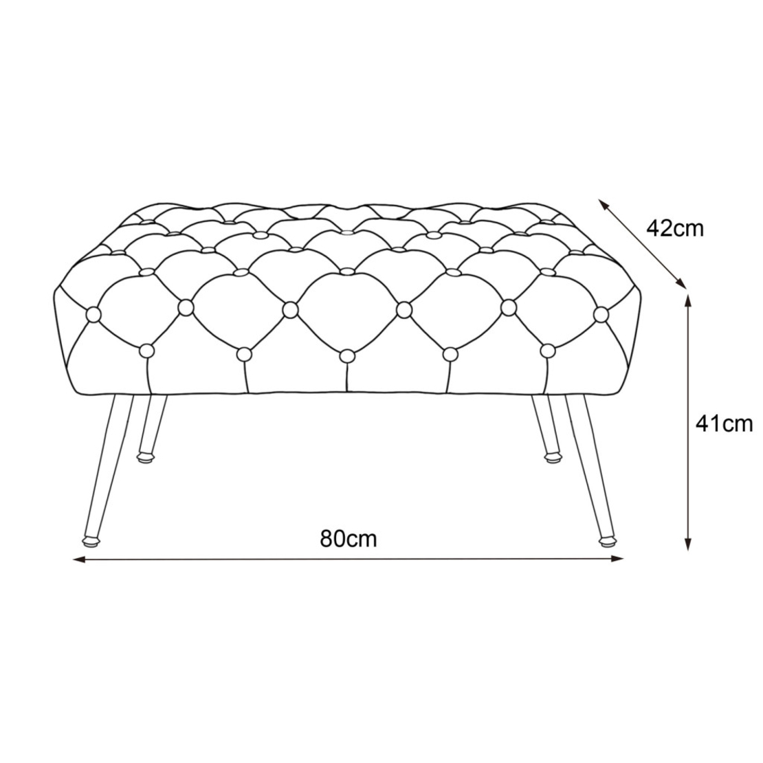Taburet Madrid, tapitat cu catifea, tip banca, cu picioare metalice, 80x42x41 cm, roz pudra