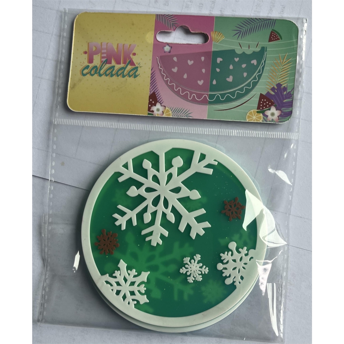 Suport pentru Pahar, Flippy, Model Fulg de Nea, din PVC, 10 cm, Rezistent la Caldura, Verde