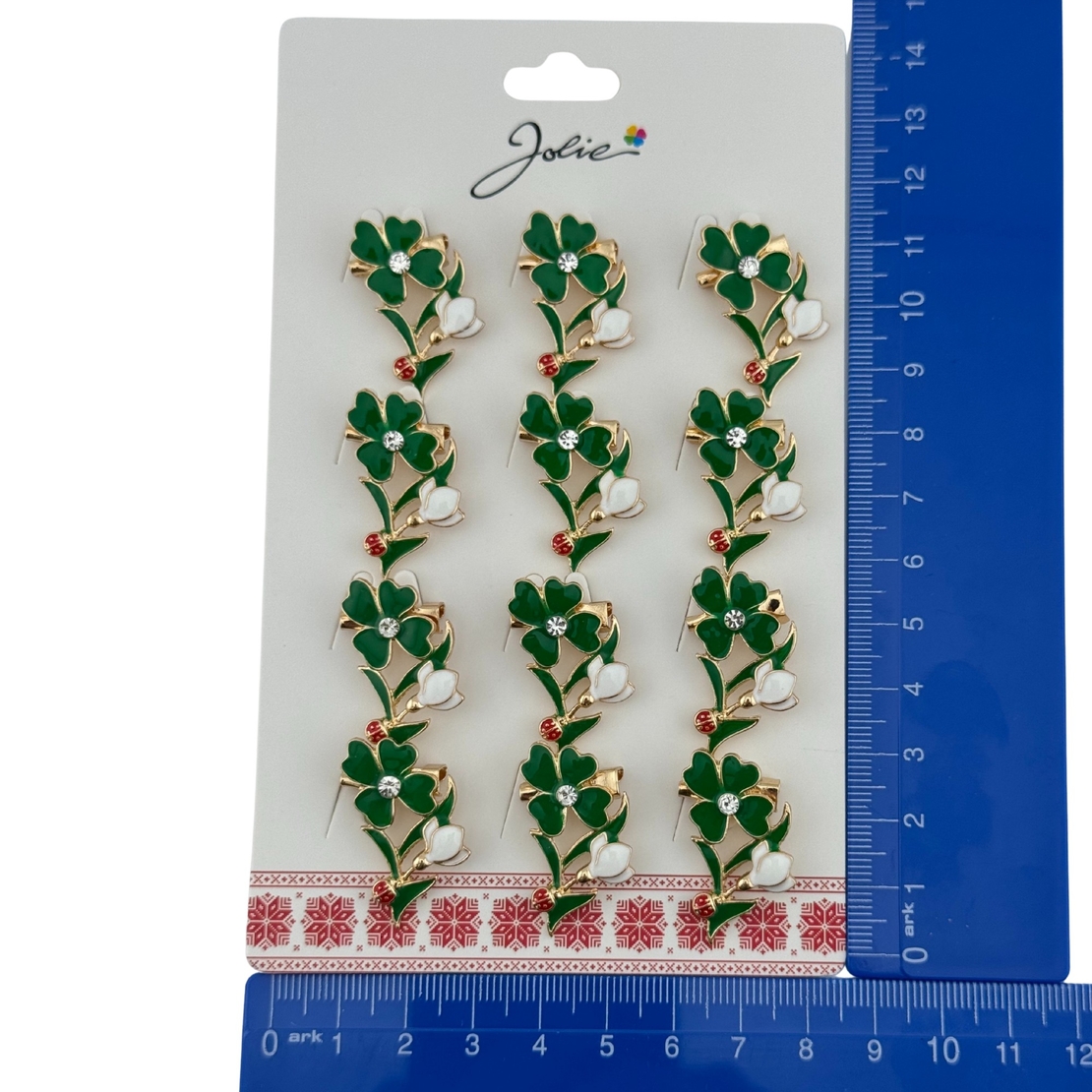 Set 12 Brose Martisor Primavara, Jolie, Model Trifoi cu Piatra in Centru si Buburuza