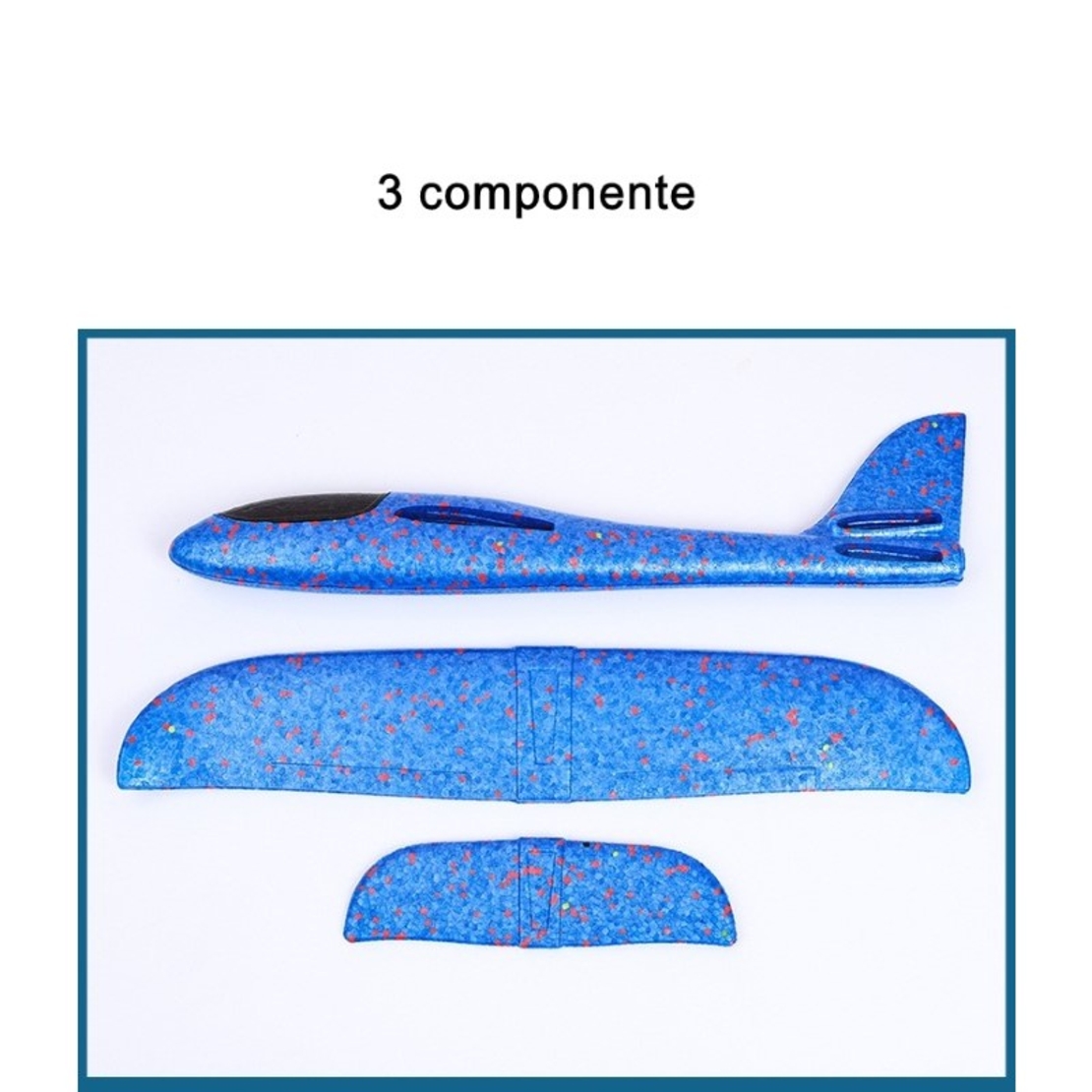 Avion planor din polistiren in punga , lungime 47 cm, cu lumini pe toata lungimea, Albastru , Flippy