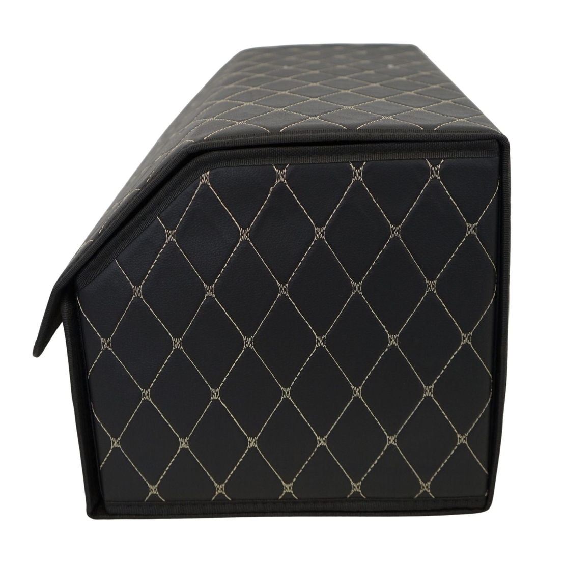 Cutie de Depozitare Auto, Flippy, Organizator Premium Portbagaj, Geanta Multifunctionala, Piele Ecologica, Pliabil si Rezistent la Uzura, 2 Compartimente Depozitare, Pliabil si Rezistent la Uzura, Negru/Alb, 55 x 30 x 30cm