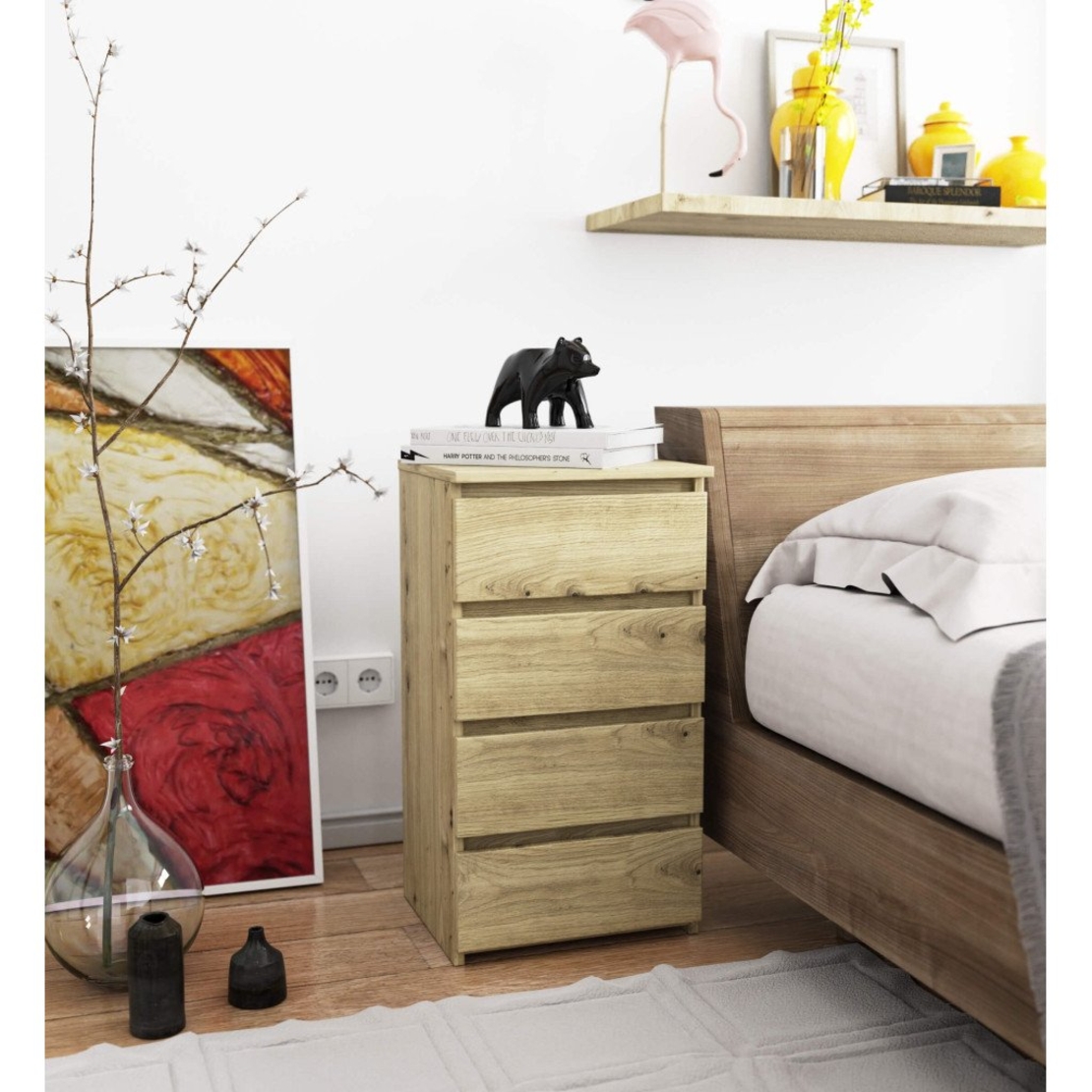 Comoda cu 4 sertare, PAL laminat 16mm, 40x35x74 cm, stejar artisan