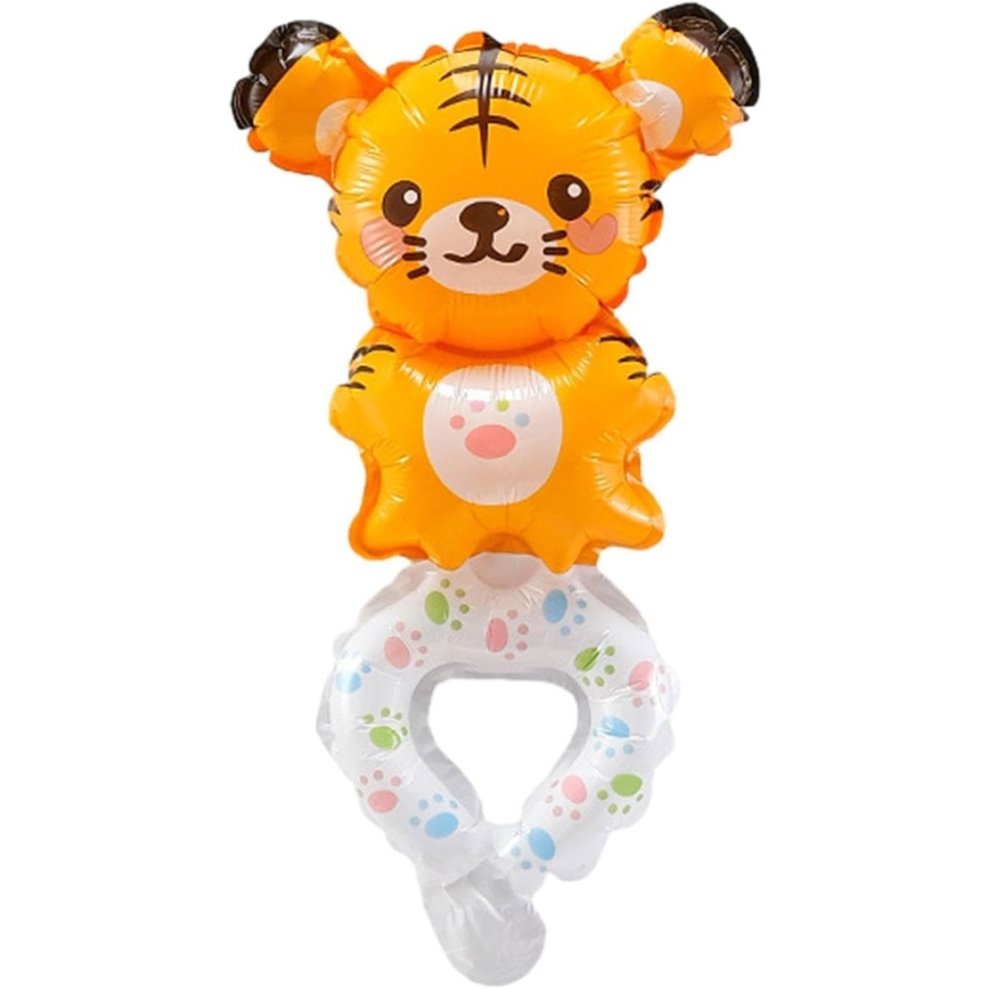 Balon din Folie Metalizata, Vafy, Figurine Animalute, Tip Bratara, Model Tigru, 17x34 cm, Ambalaj Individual, Pai Inclus, Umflare cu Aer sau Heliu, Maro