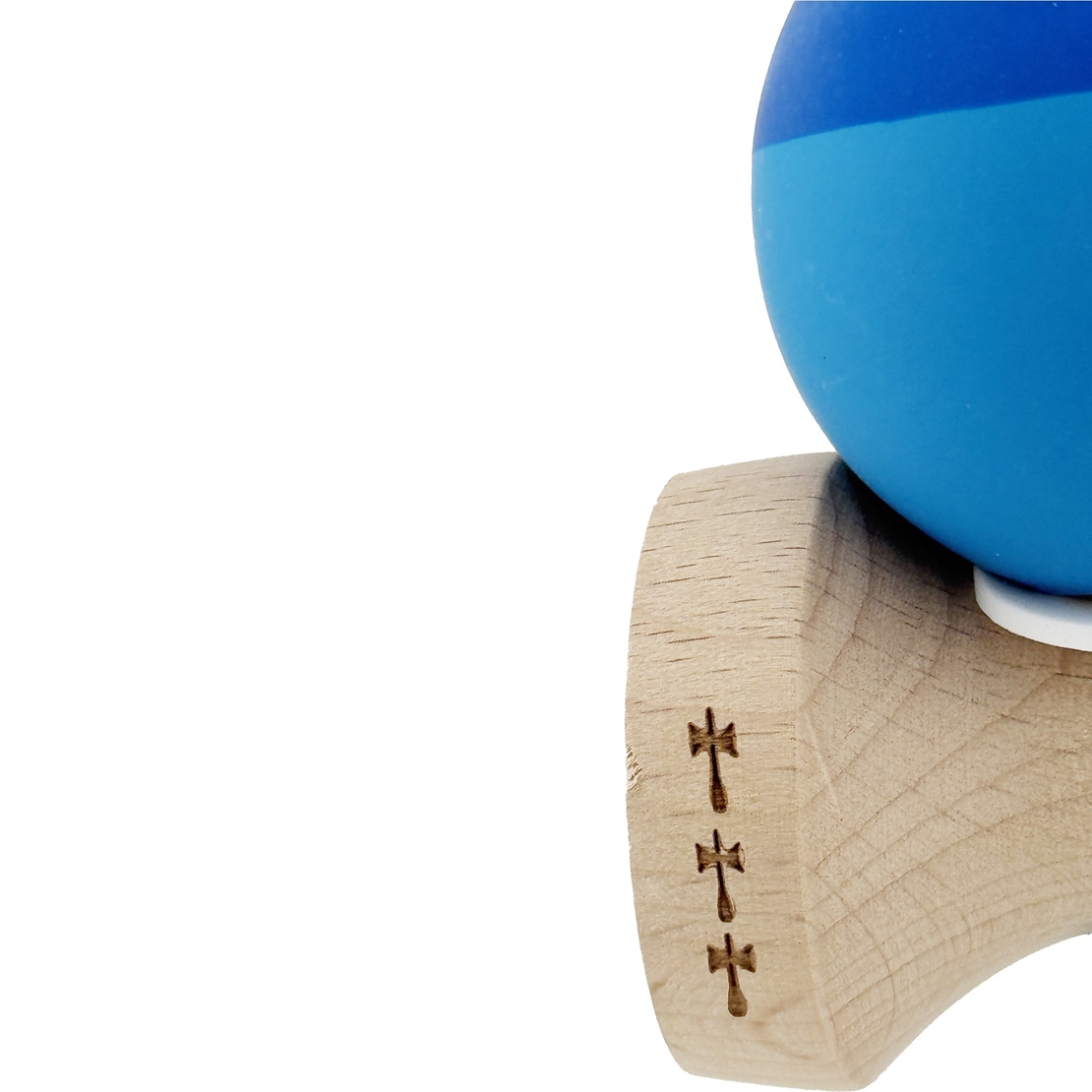Kendama X Originala, Profesionala, Flippy, Rubber Grip, Cupe Mari KING SIZE V3, Gaura in Baza, Rulment Metalic, din lemn 18 cm, Ata 62/65 cm, Bicolor Albastru/Albastru deschis