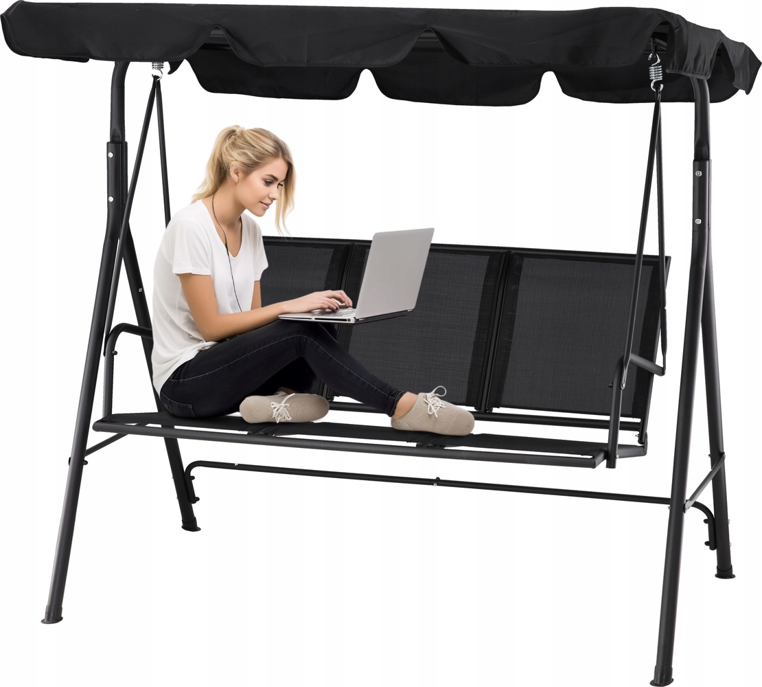 Leagan balansoar gradina Sersimo Textilene, 3 locuri, 260kg, negru
