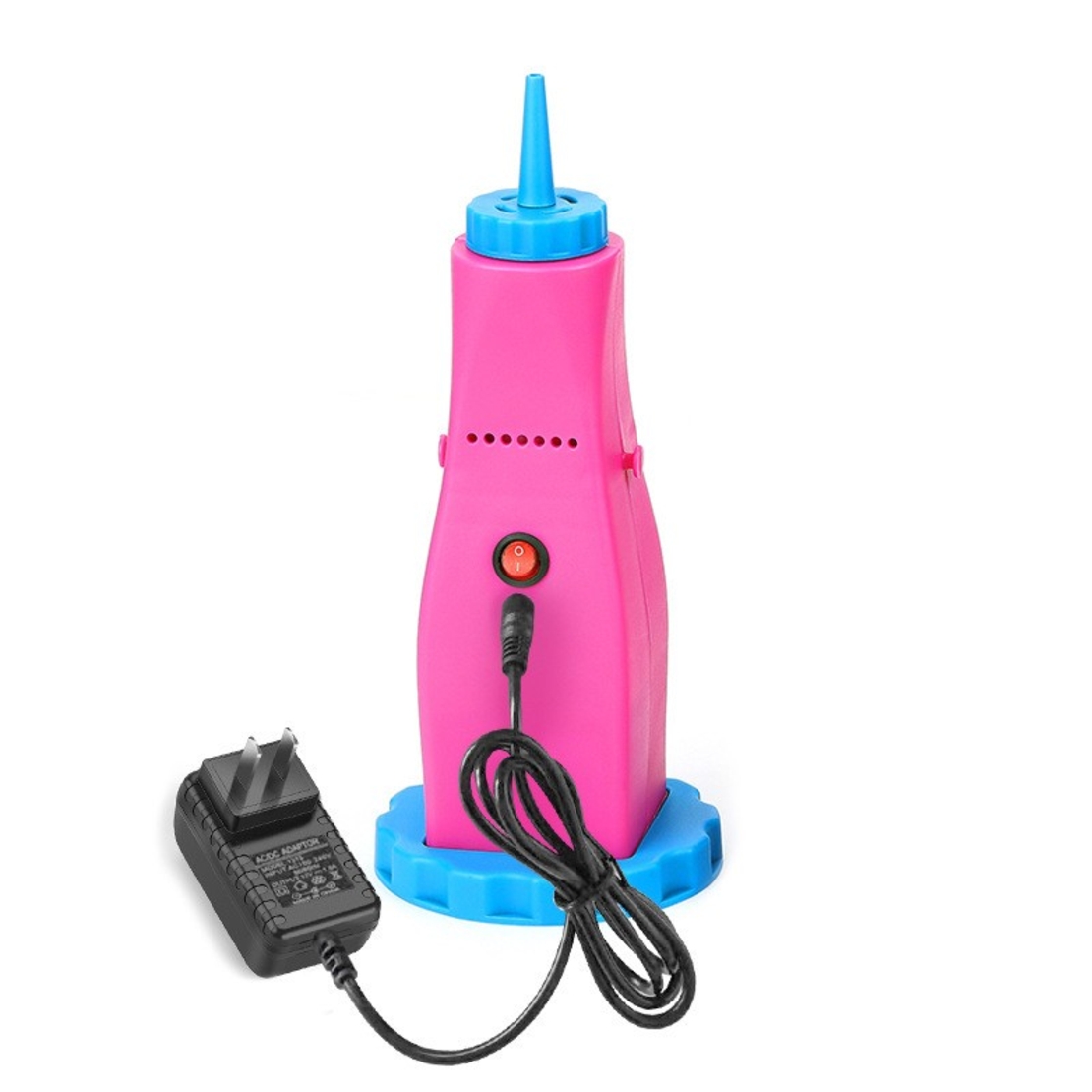 Pompa Electrica Pentru Umflat Baloane, din Plastic, Conectare la Retea, 10.5 x 10.5 x 21 cm, Portabila, Roz
