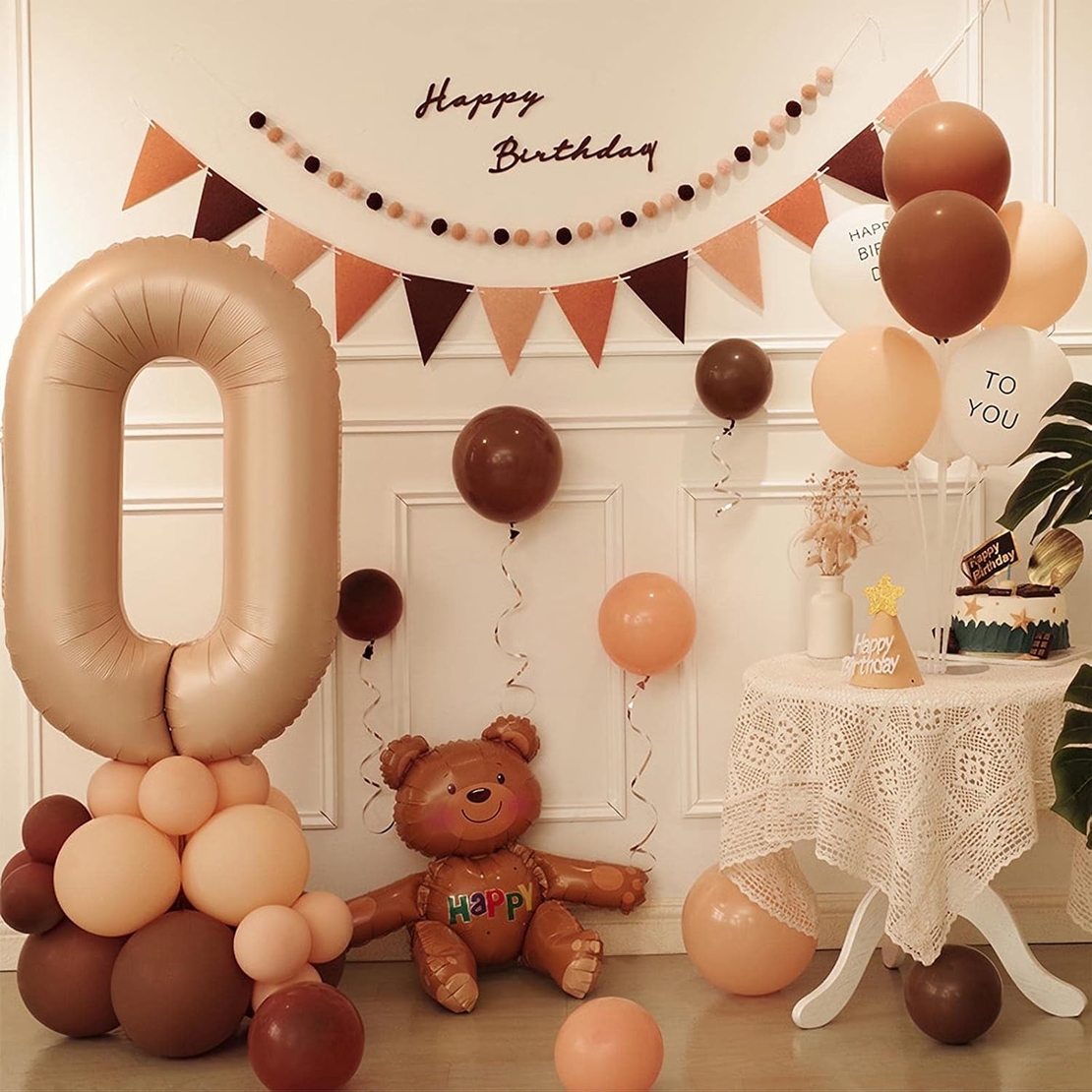 Balon din Folie Metalizata, Flippy, Model Cifra 0, 100 cm, Ambalaj Individual, Pai Inclus, Crem