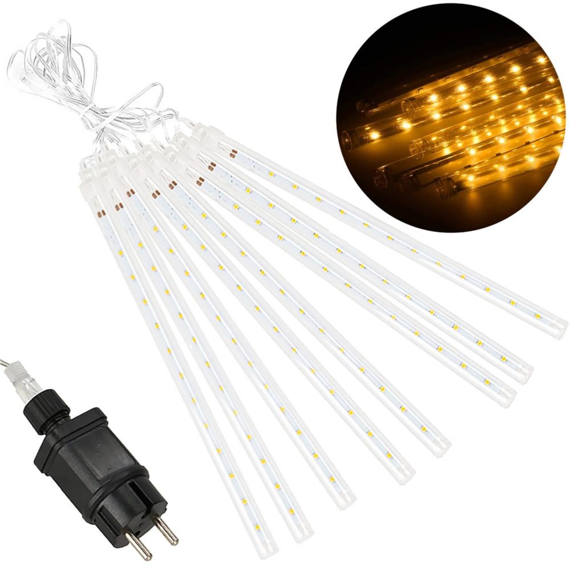 (DL) Instalatie de Craciun, 8 tuburi, 30cm, 144 LED, ploaie de meteoriti, galben