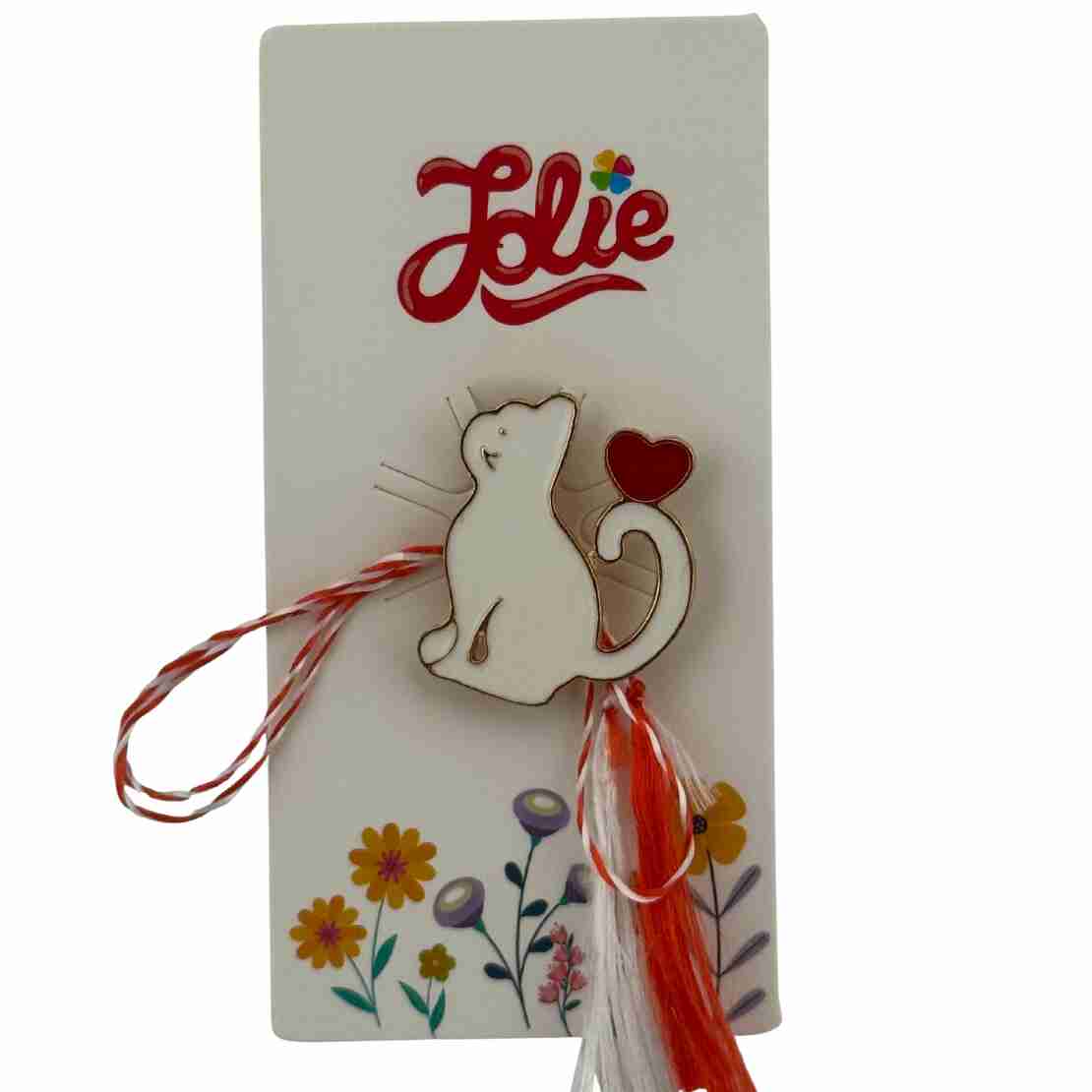 Martisor pentru copii, Jolie, Material Metal, Ambalaj Carton cu Design, Dimensiune Brosa Aproximativ 2x2 cm, Multicolor, Model Pisica