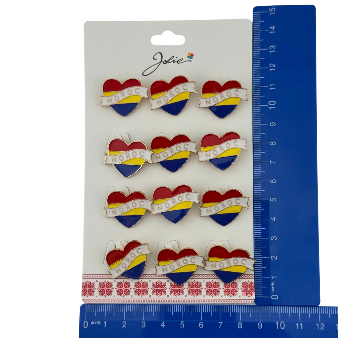 Set 12 Brose Martisor Primavara, Jolie, Model Inima Tricolor, cu Mesaj Noroc