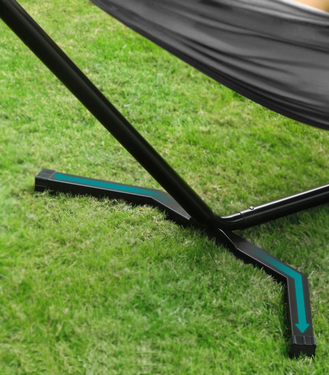 SONGMICS Hamac cu cadru metalic, reglabil la 5 inaltimi, maxim 240 kg, 300x90x95cm, gri