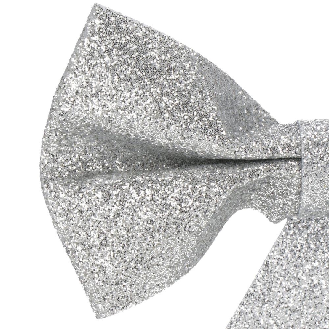 Set 4 ornamente pentru bradul de Craciun, fundita, 13cm, argintiu