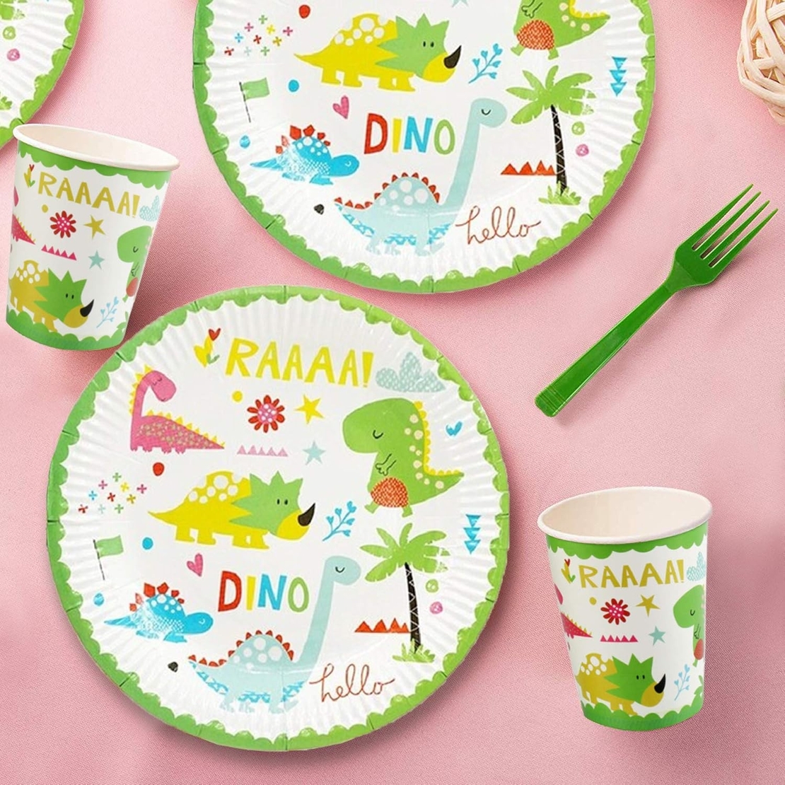 Set 10 Farfurii Petrecere, Flippy, Colectia Dino Park, 23 cm Diametru, din Carton, Multicolor