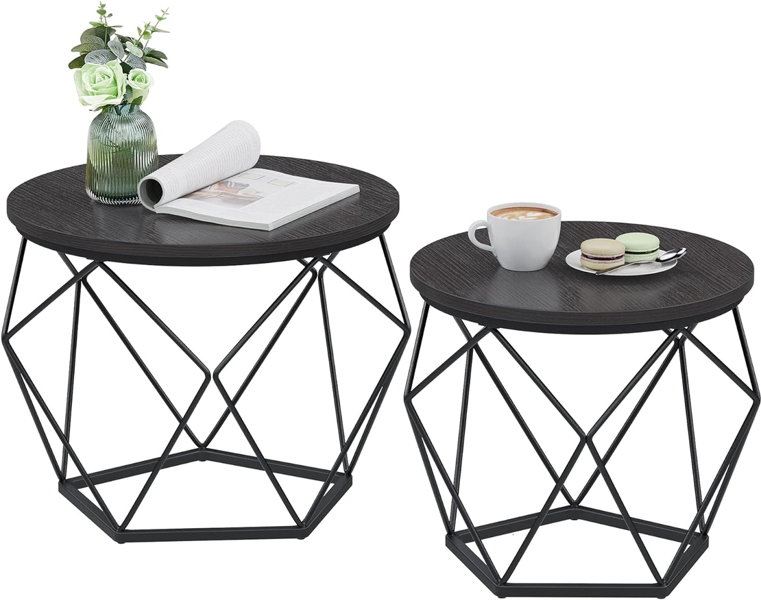 VASAGLE Set de 2 mese de cafea, stil industrial, 50x40cm si 40x36cm, negru